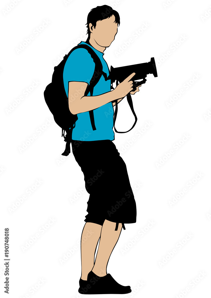 Man with a camera on a white background Man with a camera on a white background