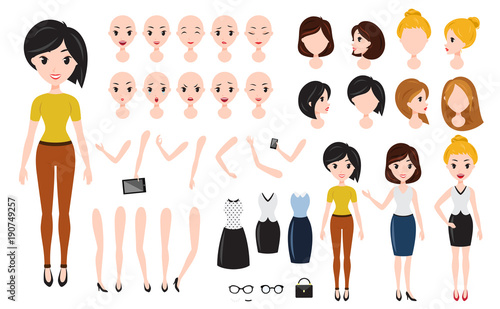 Woman character creation set. Self-confident businesswoman, attractive assistant, effective salesperson, girlboss.