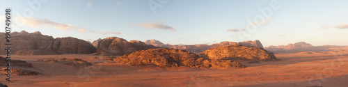 panoramic view of wadi rum desert at sunrise