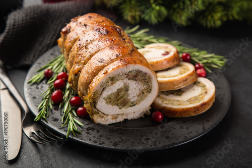 stuffed turkey breast roll for festive dinner