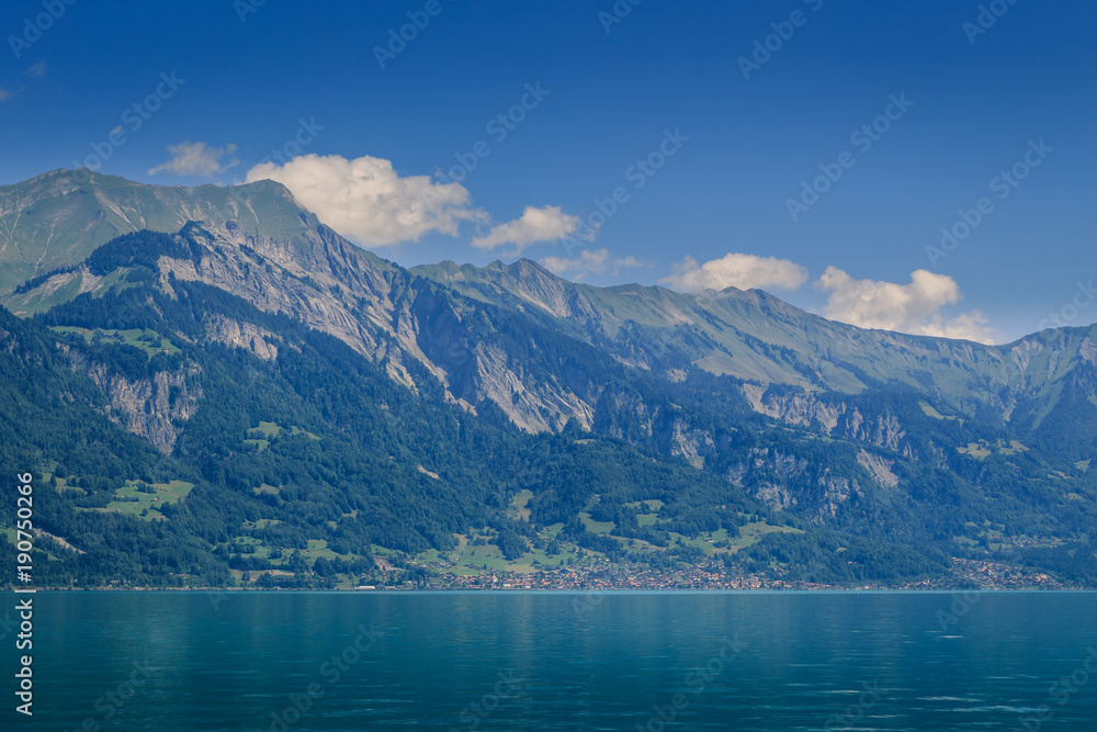 View on Bernese Alps from Brienzersee, Interlaken Switzerland