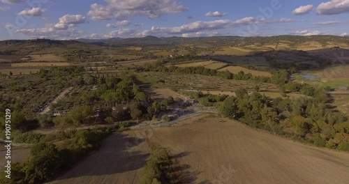 Aerial, Saturnia hot springs in Italy photo