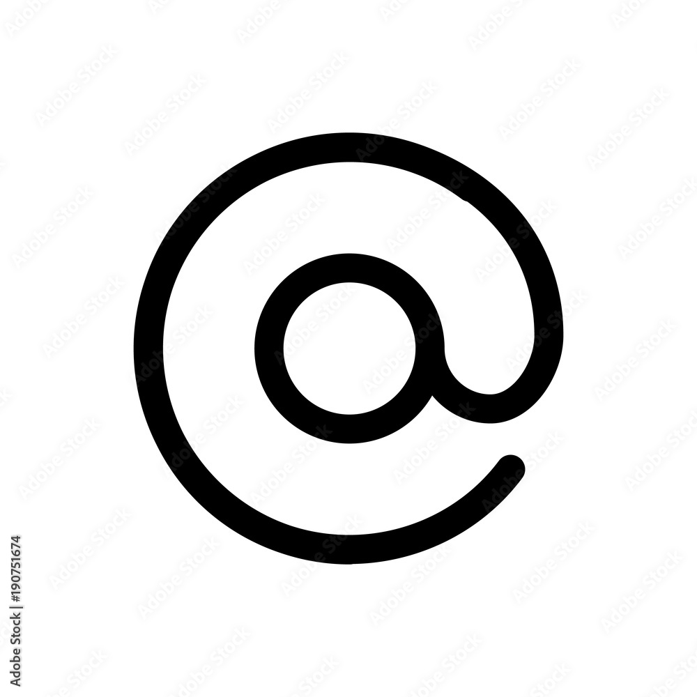 At email icon. Symbol of electronic mail communication. Outline modern design element. Simple black flat vector sign with rounded corners. At email icon. Symbol of electronic mail communication. Outline modern design element. Simple black flat vector sign with rounded corners.