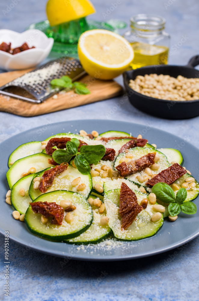 Slices raw zucchini Slices raw zucchini