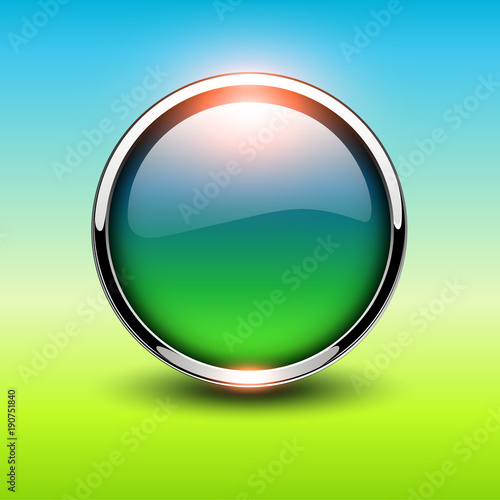 Button green shiny metallic as spring background