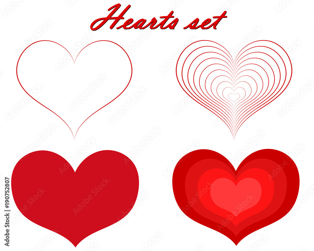 Hearts Valentine's Day set on white isolated background.