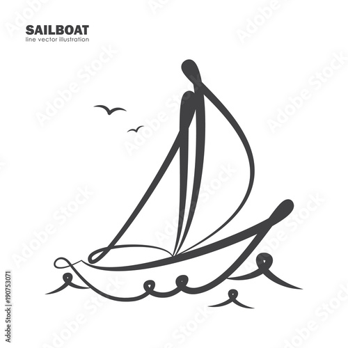 Isolated sailboat on white background. Line design.