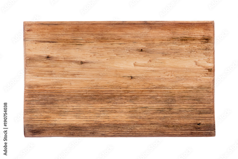 Rectangular piece of wood with a natural texture, pattern. Isolated