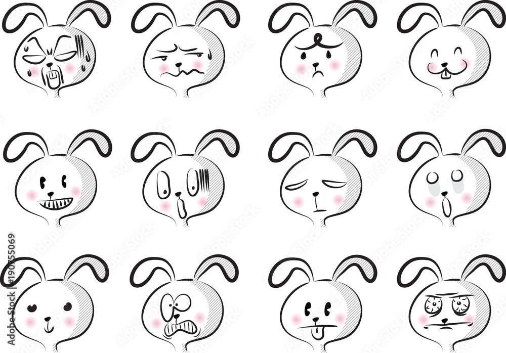 Fototapeta premium cartoon cute rabbit face set