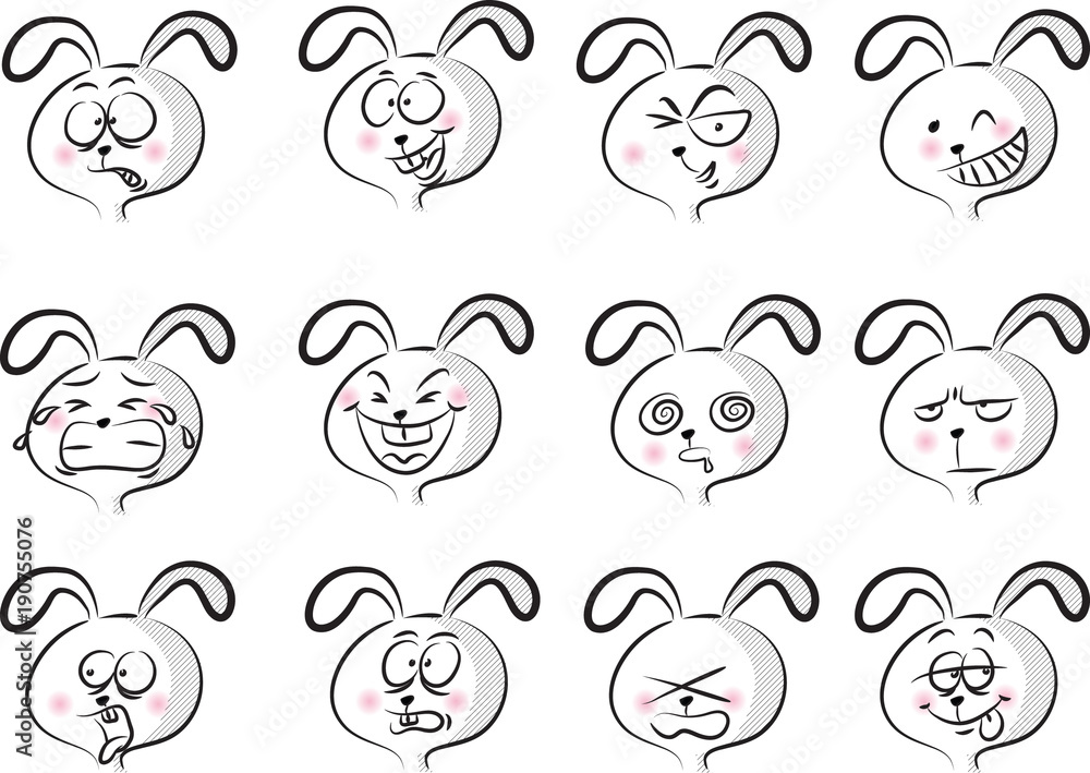 cartoon cute rabbit face set