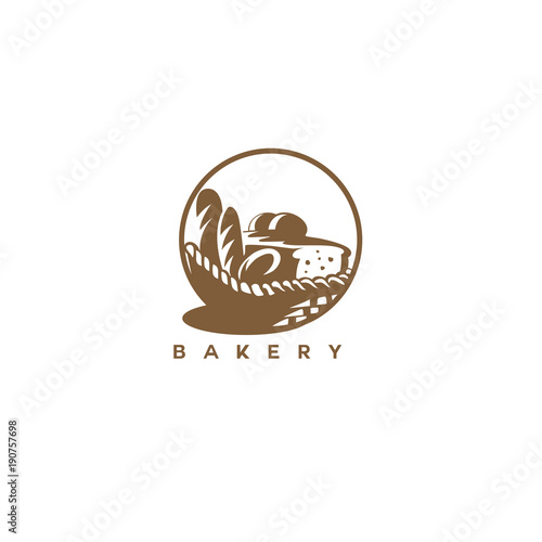 minimal logo of brown bakery basket vector illustration