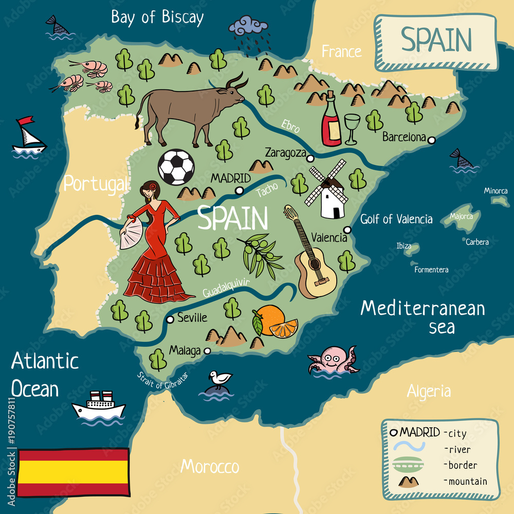 Cartoon Map Of Spain Stock Vector Adobe Stock