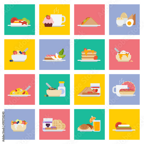 Set of breakfast icons in flat style