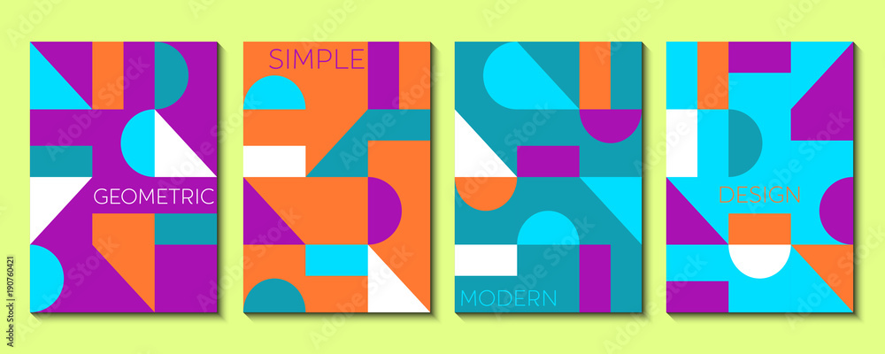 Set of 4 simple geometric modern template designs. Vector illustration.
