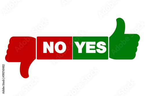 Hand voting with Yes and No. Thumb up and down red and green icon.