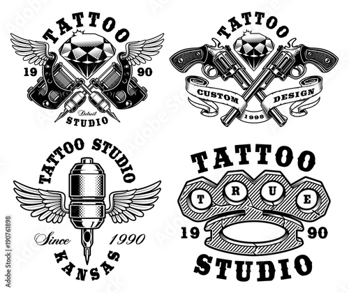 Set of monochrome tattoo emblems.
