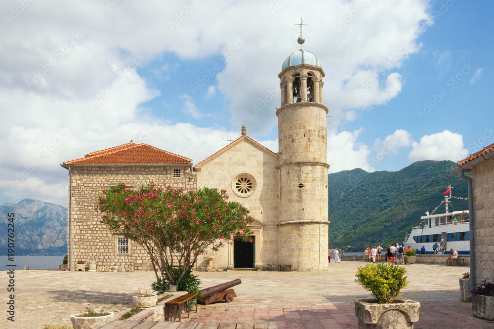 Church on island. Our Lady of The Rocks (Gospa od Skrpjela). Bay of Kotor, Montenegro