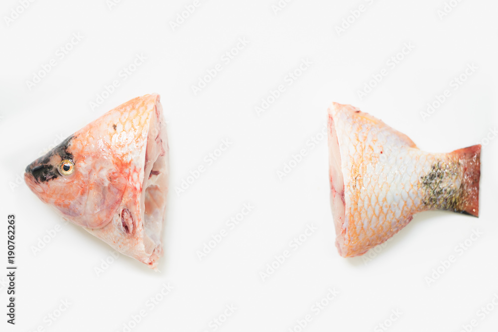 Ruby fish.Fresh raw fish isolated on white background.copy space.