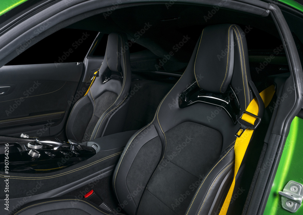 Foto de Modern Luxury sport car inside. Interior of prestige car