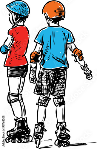 Sketch of the kids on the roller skates