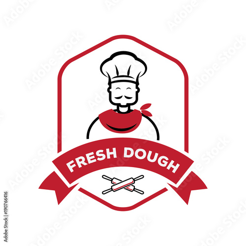 chef with roll pin fresh dough logo