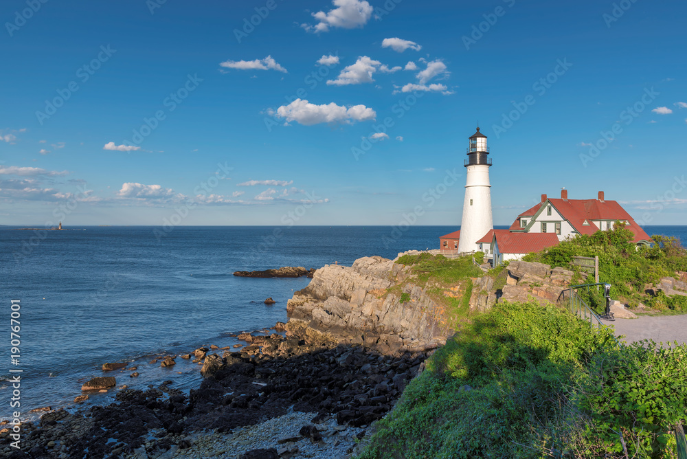 Portland Head Lighthouse in Cape Elizabeth, Maine, USA.  One Of The Most Iconic And Beautiful Lighthouses.