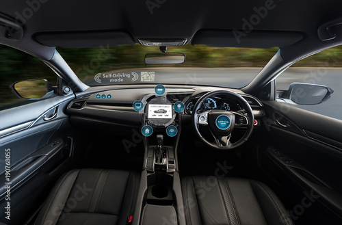 autonomous driving car and digital speedometer technology image visual © onephoto