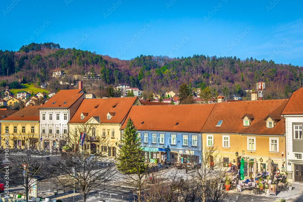Samobor town aerial view. / Aerial view at city center in baroque town Samobor, Northern Croatia scenery.