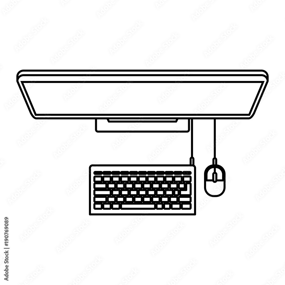 desktop computer on top view in black contour vector illustration Stock ...