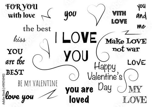 Typographic design text set for valentine day. Modern elements for business, banner or decoration. 