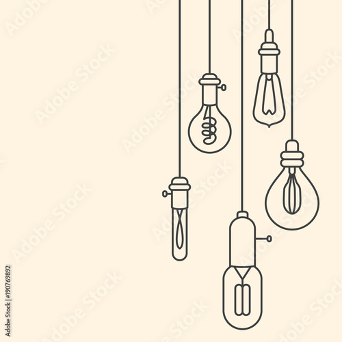 Card template with retro stylized linear electric bulbs