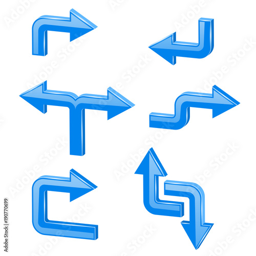 Blue 3d arrows. Different directions