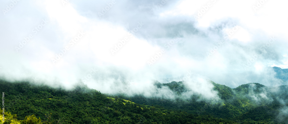 Obraz premium Fog and mountains that care for the season of lonely people, or go with the family on the day of the festival, then enjoy the winter.