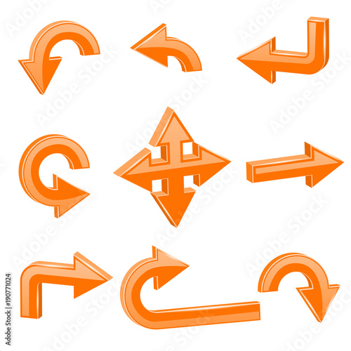 Orange 3d arrows. Different directions