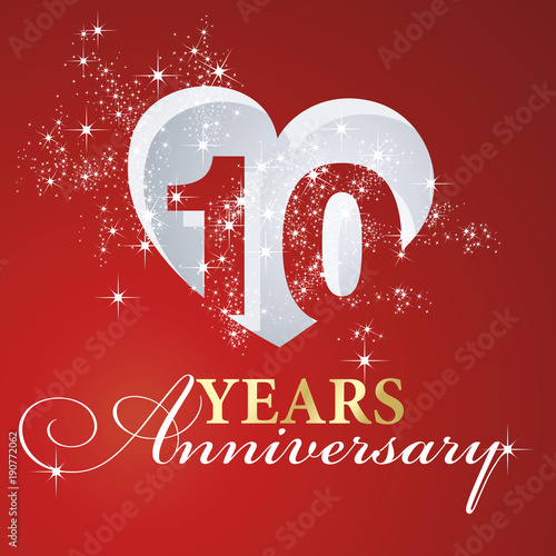10 years anniversary firework heart red greeting card icon logo