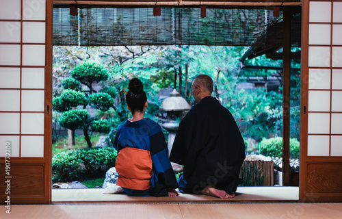 Senior couple lifestyle moments in a traditional japanese house