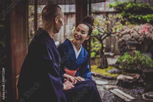 Senior couple lifestyle moments in a traditional japanese house