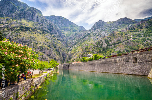 Mountains and fortress in old town Kotor  Montenegro.