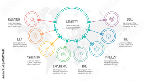 Business infographic. Organization chart with 8 options. Vector template.