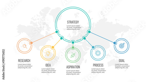 Business infographic. Organization chart with 5 options. Vector template.