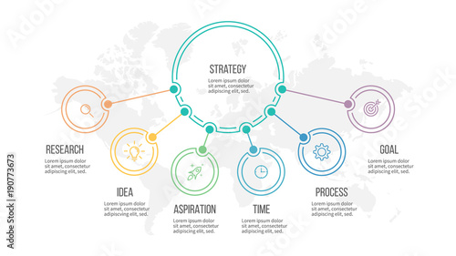 Business infographic. Organization chart with 6 options. Vector template.