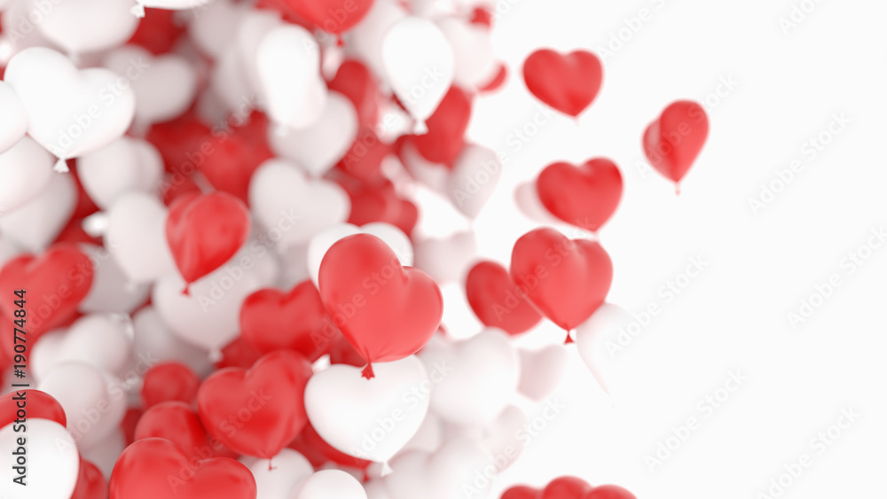 Red and white heart balloons over white background. Love, valentines day,  romantic, wedding or birthday background Stock Illustration | Adobe Stock