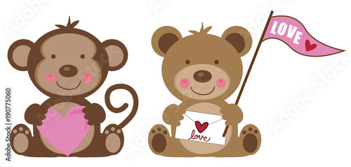 Valentines Day Monkey and Teddy Bear