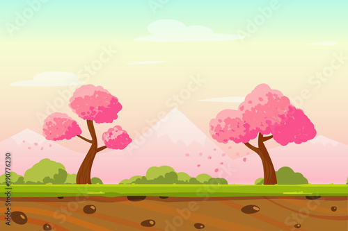 Cartoon Spring Japan Landscape as Game Background