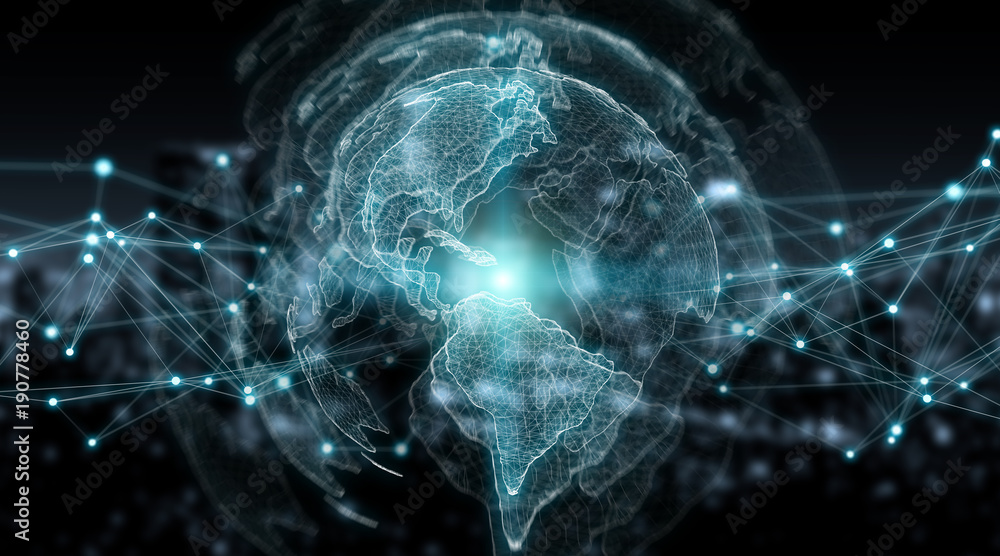 Connections system global world view 3D rendering