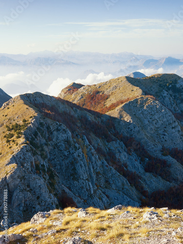 Beautiful mountain landscape. View of Lovcen National Park from Jezerski vrh peak. Montenegro photo