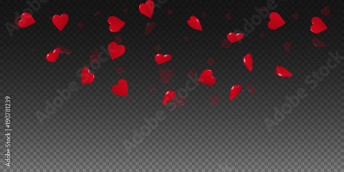 Fototapeta Naklejka Na Ścianę i Meble -  3d hearts valentine background. Top semicircle on transparent grid dark background. 3d hearts valentines day delightful design. Vector illustration.