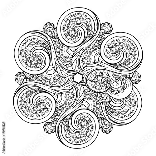 Black and white octopus tentacles round pattern