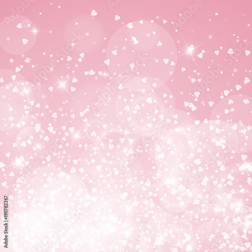 Falling hearts valentine background. Bottom gradient on pink background. Falling hearts valentines day awesome design. Vector illustration.