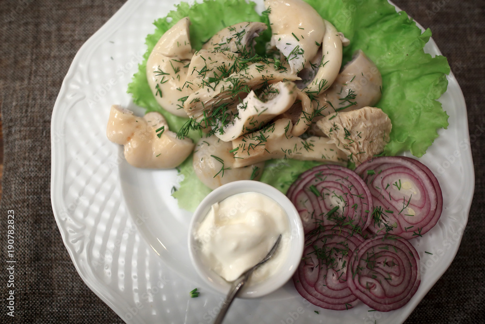 Salted mushrooms with sour cream